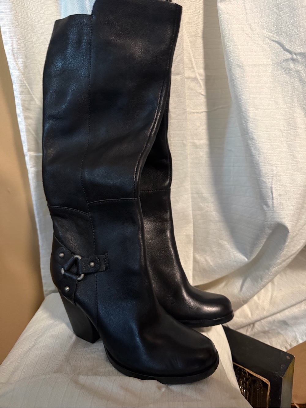 Kork-ease Classic Black Leather High-Heel Knee Boots
